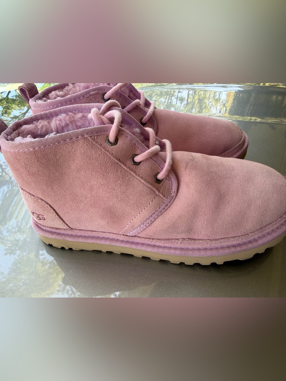 UGG Pink Suede Lace-Up Shearling Ankle Booties